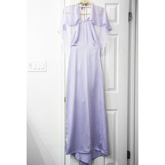 BCBGMAXAZRIA Y2K Lavender Halter Gown with Removable Sheer Capelet, size 2 - Picture 2 of 6